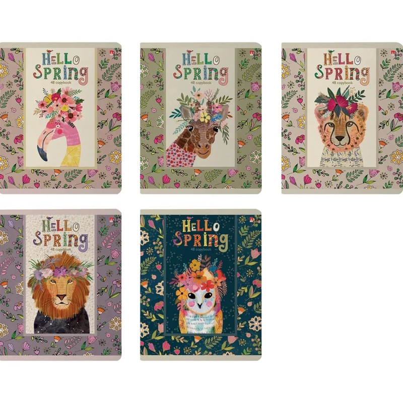 Тетрадь общая А5 ,48л, клетка,скрепка, HELLO SPRING, 5 шт в уп,7-48-448/5