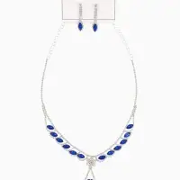 Набор 2 предмета: серьги, колье &laquo;Листопад&raquo;, ромб, сине-белый в серебре, 45 см