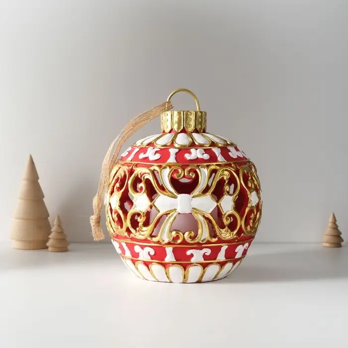 Фигурка - подвеска световая полистоун &laquo;Новогодний шар красный с белыми узорами&raquo;, ёлочная игрушка, 16.5&times;16.5&times;20 см