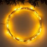 Гирлянда &laquo;Нить&raquo; 5 м роса, IP20, серебристая нить, 50 LED, 2 режима, батарейки AAх3 (нет в комплекте), свечение жёлтое