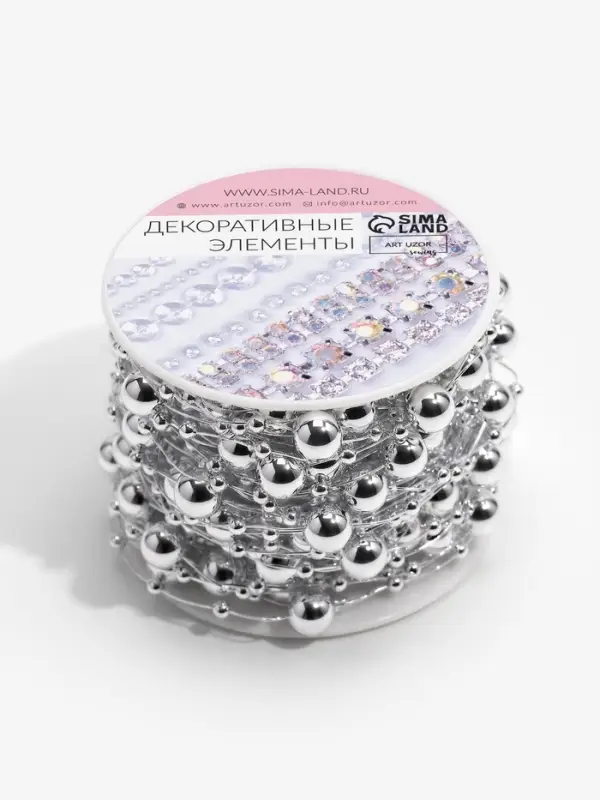 Жемчуг на леске, 3/8 мм, 10&plusmn;1 м, цвет серебряный