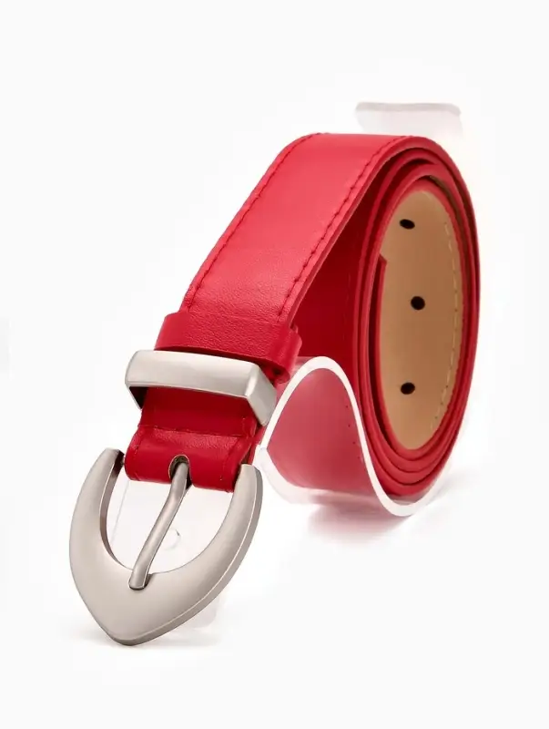 Ремень женский, 110&times;3 см, пряжка металл матовая, серебристая, красный