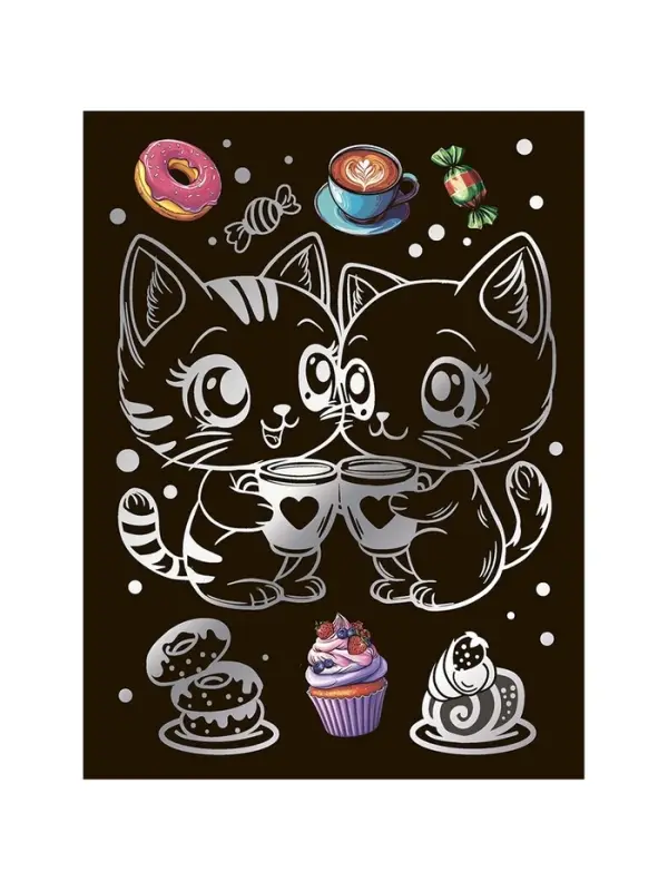 Гравюра 18*24 "Чаепитие котят" (серебро)  Гр-773