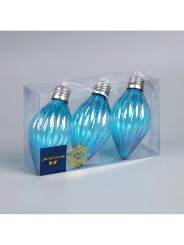 Набор ёлочных шаров &laquo;Северное сияние&raquo;, 3 шт., d=7 см, 3 LED, от батареек AG13&times;9, свечение тёплое белое