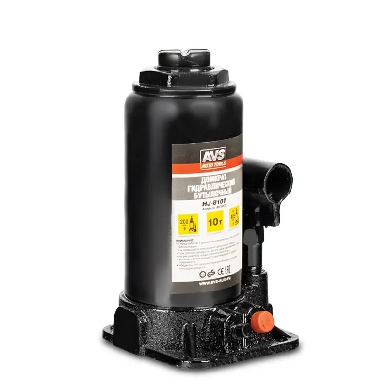 Домкрат гидравлический AVS HJ-B10T, 10т, 200-405мм. с клапаном (сумка, ремкомплект)