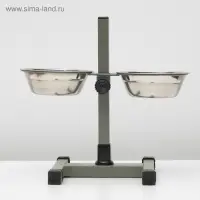 Подставка с мисками, 2&times;350 мл, высота 30 см, разборная, зелёная
