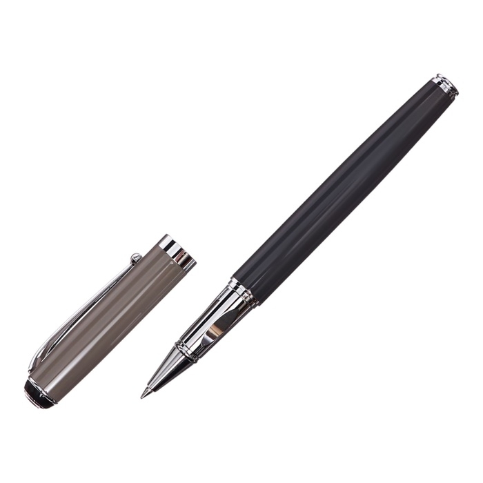 Ручка подарочная роллер в кожзам футляре Классика корпус серый/серебро Ручка подарочная роллер в кожзам футляре Классика корпус серый/серебро