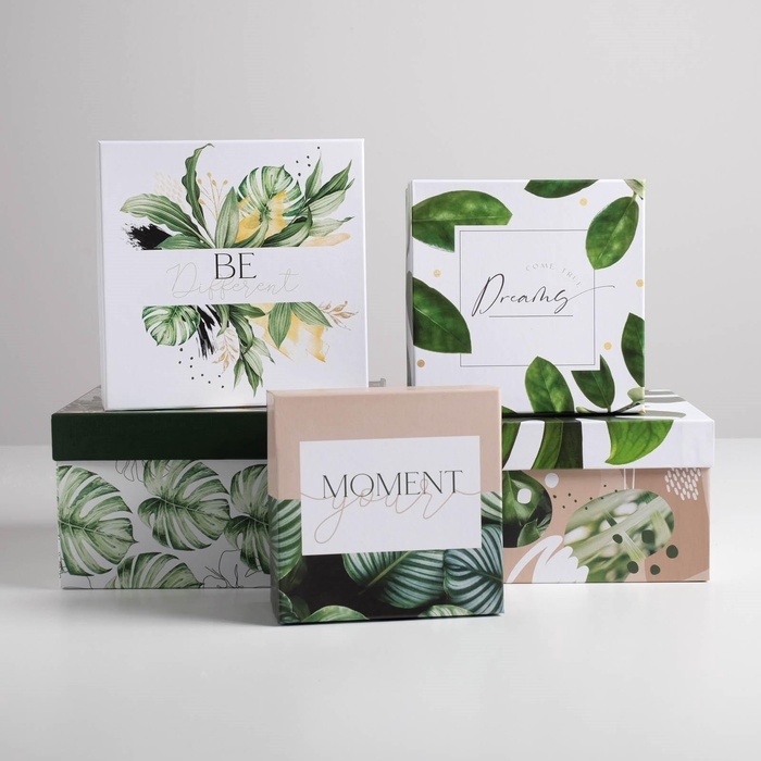 Набор коробок 5 в 1, упаковка подарочная, «Тропический», 14 х 14 х 8‒22 х 22 х 12 см