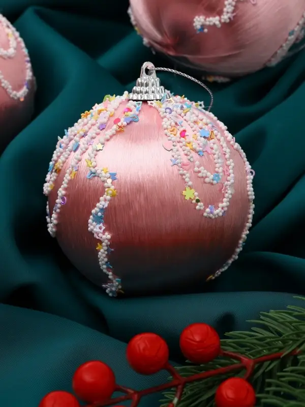 Ёлочные игрушки &laquo;Бамби&raquo;, шары новогодние, d=8 см, 3 шт., розовый