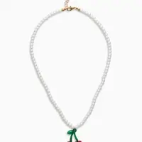 Кулон на жемчужной нитке "Вишня", цветной Кулон на жемчужной нитке "Вишня", цветной