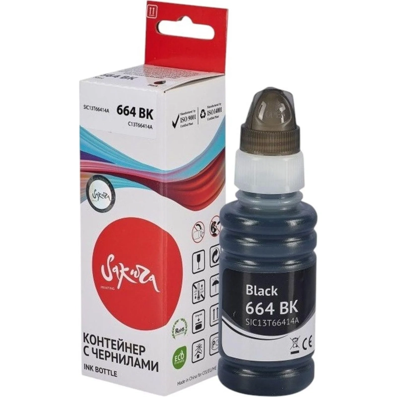 Чернила Sakura C13T66414A (664 BK) чер.для Epson L100/200/300