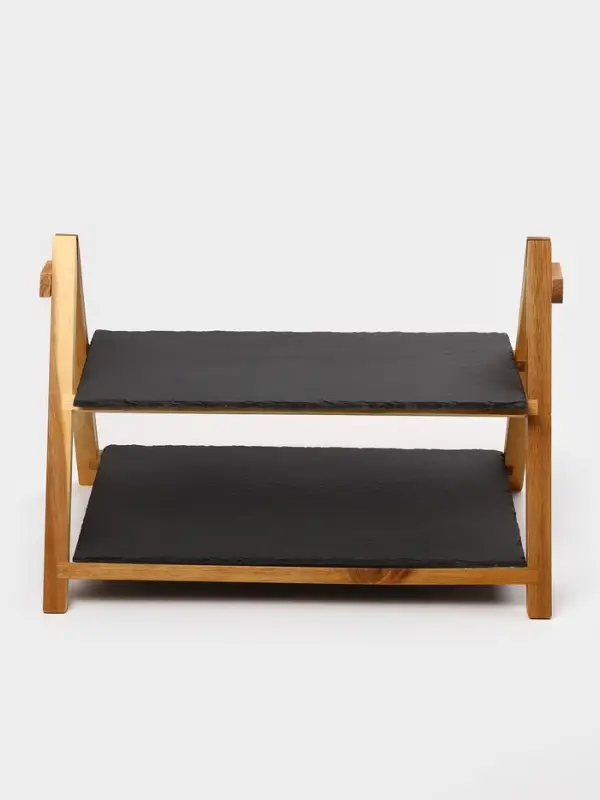 Блюдо - этажерка Magistro Valley, 2 яруса, сланец, чёрное