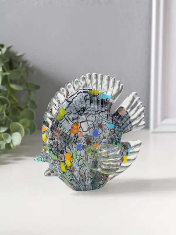 Сувенир стекло "Плоская пятнистая рыбка" под муранское стекло 6,5х16х13 см