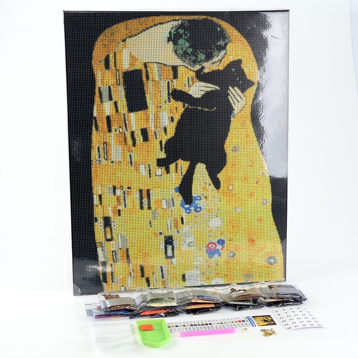 Алмазная мозаика с полным заполнением на холсте с подрамником «Поцелуй с котом», 40 х 50 см Алмазная мозаика с полным заполнением на холсте с подрамником «Поцелуй с котом», 40 х 50 см