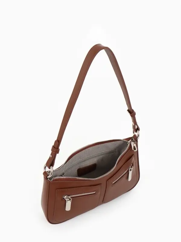 Сумка женская багет TEXTURA на молнии, 21&times;6&times;13 см, коричневая