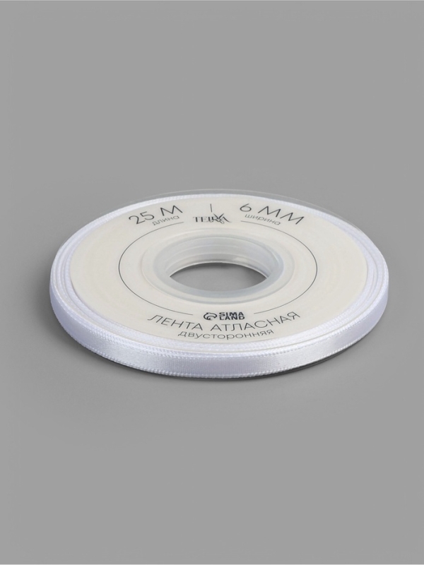 Лента атласная двухсторонняя №0029 6мм*25±1м белый TR Лента атласная двухсторонняя №0029 6мм*25±1м белый TR