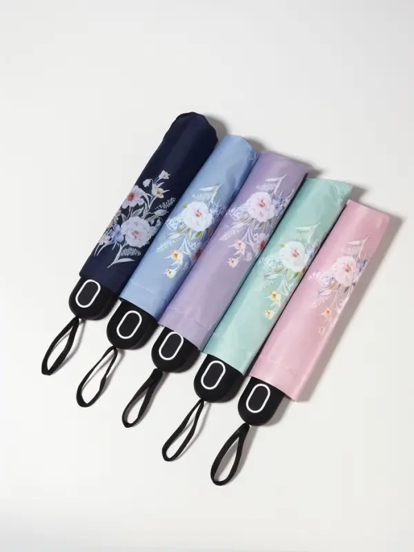 Зонт механический &laquo;Букеты&raquo;, эпонж, 4 сложения, 8 спиц, R=48/55 см, d=96 см, МИКС