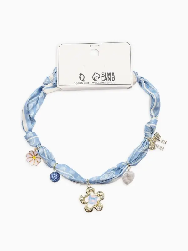 Колье-чокер на платке "Стиль". цвет голубой с золотом