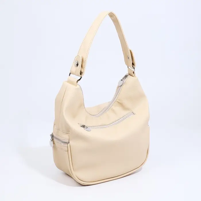 Сумка - мешок женская на молнии, 26&times;10&times;26 см, бежевая