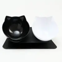 Миски, 27.5&times;14&times;15 см, 2 шт., на чёрной подставке, пластик, чёрная, белая