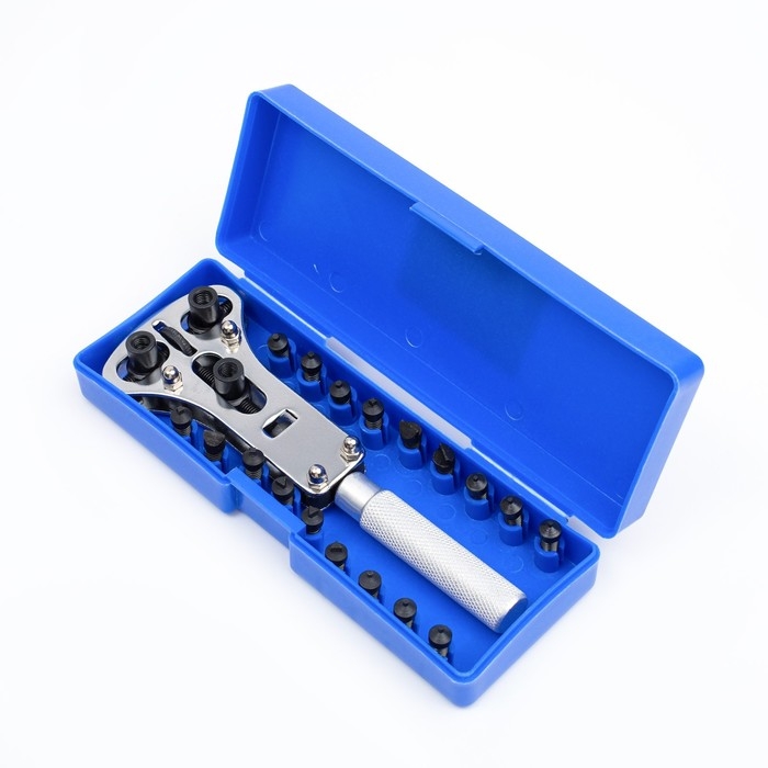 Разводной ключ для открытия винтовых крышек часов, 18 насадок Разводной ключ для открытия винтовых крышек часов, 18 насадок