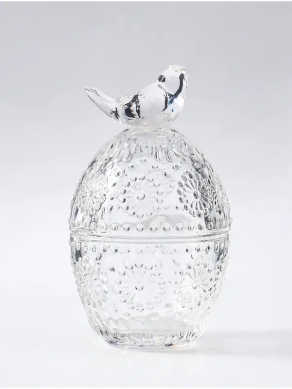 Шкатулка для украшений с крышкой &laquo;Пасхальное яичко с птичкой. С узором&raquo;, прозрачная, стекло, 9&times;9&times;15.5 см