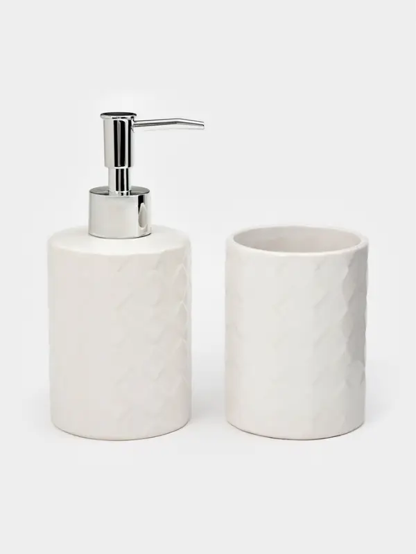 Набор для ванной "Плетение", 2 предмета (дозатор для мыла, стакан), цвет белый