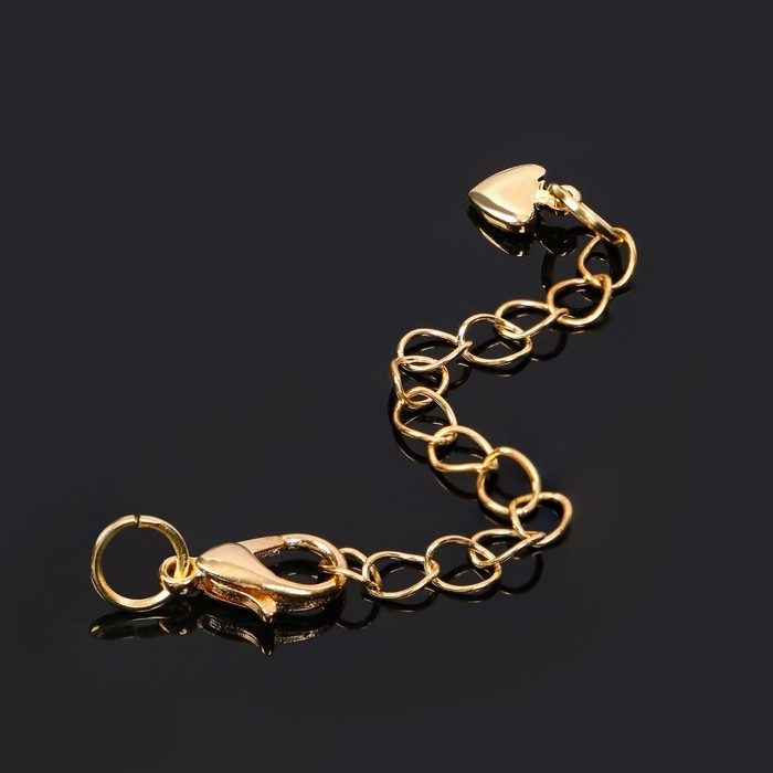 Замок-карабин родированный 1,2 × 0,5 см «Сердечко» с удлинителем 5,5 см, цвет золото