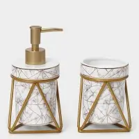 Аксессуары для ванной SAVANNA &laquo;Геометрика&raquo;, 3 предмета, мыльница, дозатор для мыла 290 мл, стакан, белые