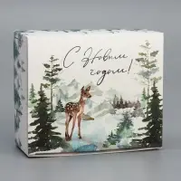 Подарочная коробка складная, новогодняя«С Новым годом!», олень, 12 х 10 х 5 см