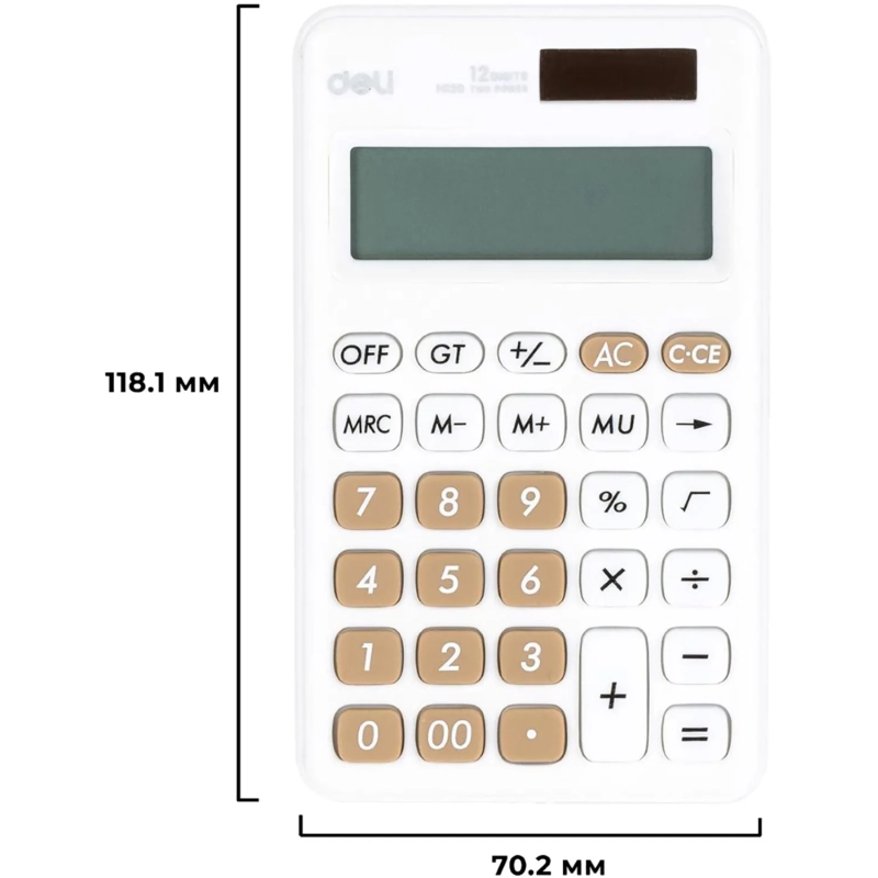Калькулятор карманный Deli EM120,12-р, дв.пит., 118x70мм, белый