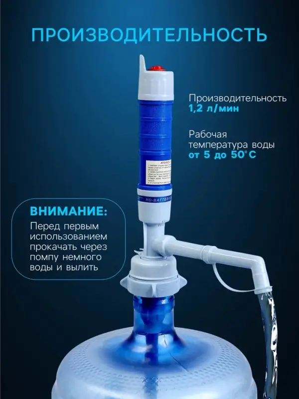 Помпа для воды LWP-01, электрическая, 5 Вт, 1.2 л/мин, от батареек R20, голубая