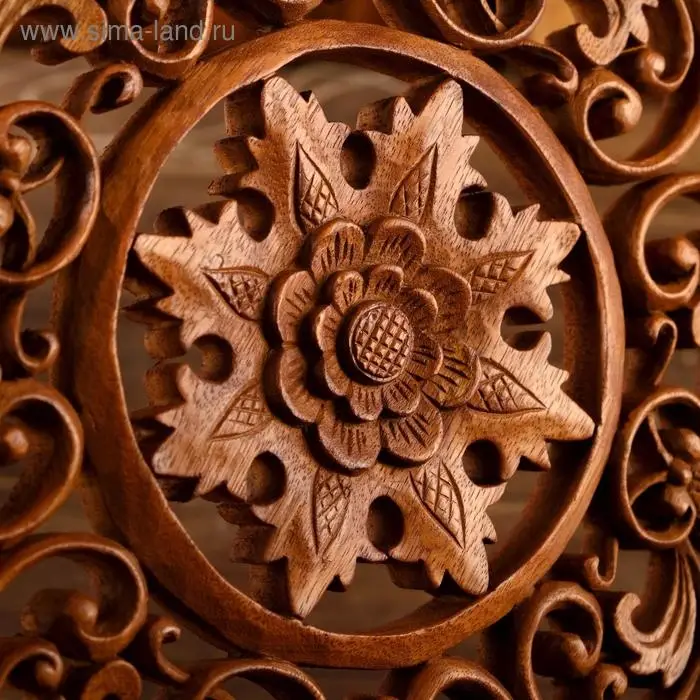 Панно резное дерево  Панно резное дерево "Райский цветок" 40х40х2 см