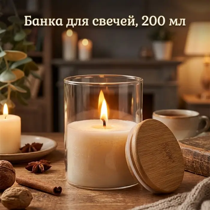 Банка для свечей стекло с крышкой &laquo;Цилиндр&raquo; прозрачная 200 мл 6.5&times;6.5&times;8 см