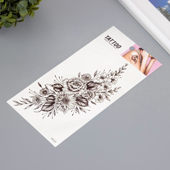 Татуировка на тело чёрная Татуировка на тело чёрная "Цветочная композиция" 10х20,5 см