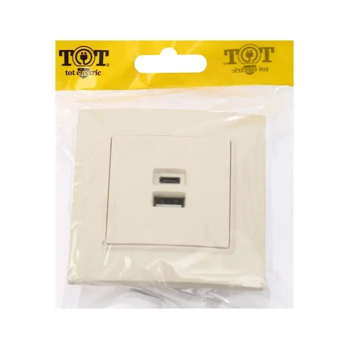 Розетка TOT Elegant, 5 В, 2.1 A, разъёмы USB-A + USB-C, скрытая, бежевая