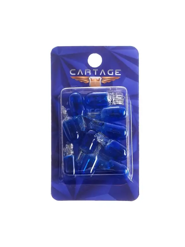 Галогенная лампа для авто Cartage BLUE, T10, W5W, 12 В, 5 Вт, набор 10 шт.