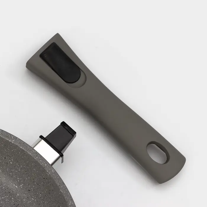 Сковорода KUKMARA &laquo;Мраморная&raquo;, d=24 см, съёмная ручка, стеклянная крышка, антипригарное покрытие, литой алюминий, серая