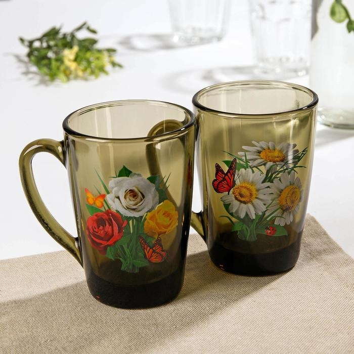 Кружка стеклянная &laquo;Букеты&raquo;, 300 мл, цвет МИКС