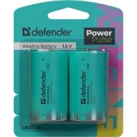 Батарейка DEFENDER алкалиновая LR20-2BL D, блистер, 2шт/уп PowerPulse