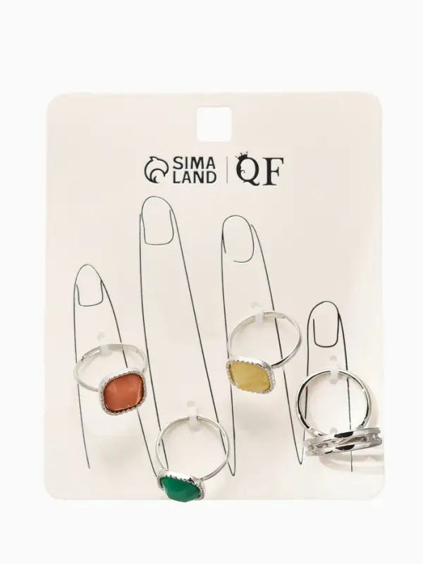 Набор колец 5 шт "Новый стиль" камни, размер МИКС, цветной в серебре