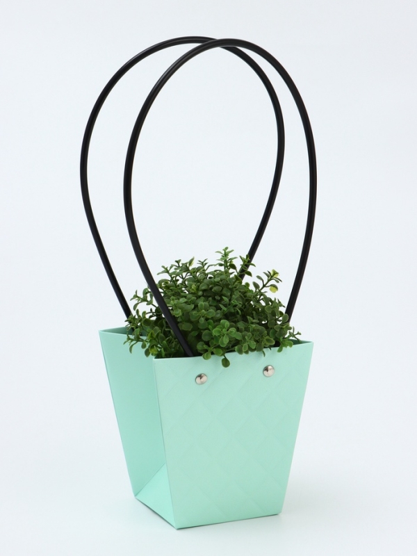 Сумка для цветов тиснение мята влагостойкая, 12x12-8x8-12.5 см Сумка для цветов тиснение мята влагостойкая, 12x12-8x8-12.5 см