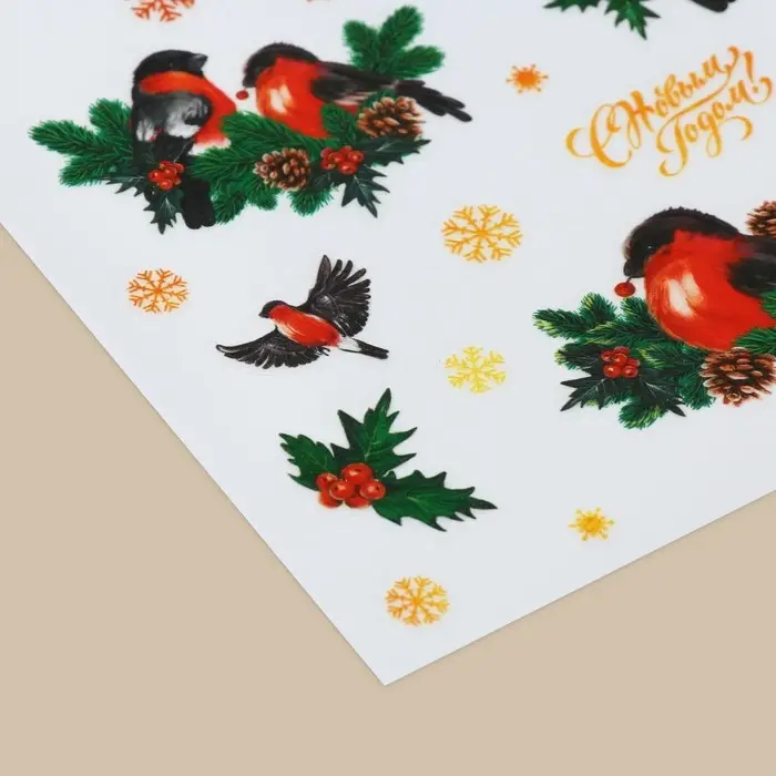 Наклейки новогодние со светящимся слоем «Снегири», 10,5 х 14,8 х 0,1 см Наклейки новогодние со светящимся слоем «Снегири», 10,5 х 14,8 х 0,1 см