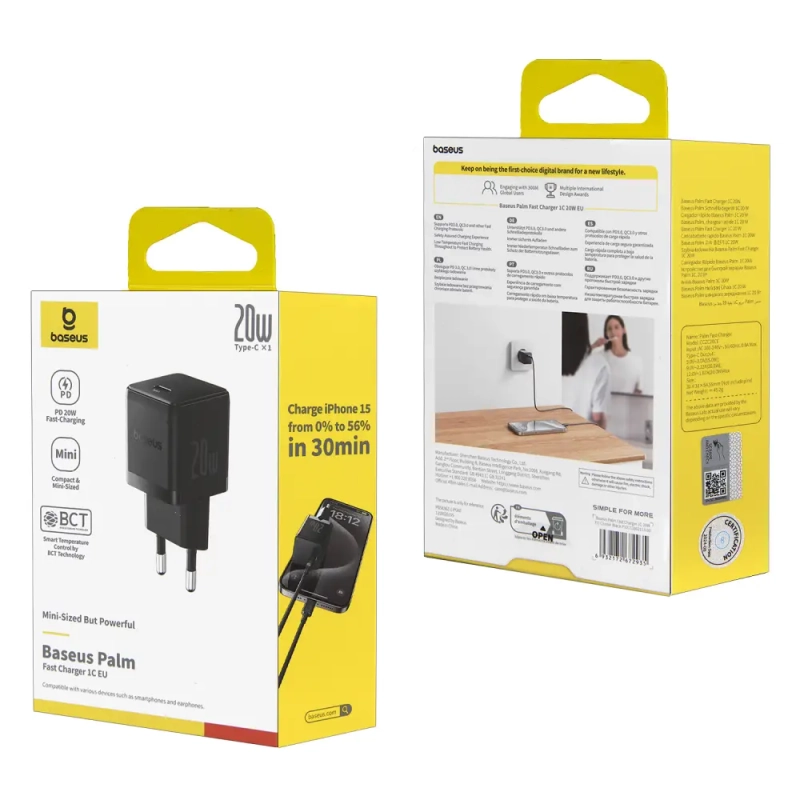 Переходник СЗУ на Type-C PD20W Palm P10111602213-00 Baseus черный