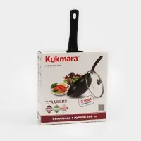 Сковорода KUKMARA &laquo;Традиция&raquo;, d=26 см, стеклянная крышка, съёмная ручка, антипригарное покрытие, алюминий, чёрная