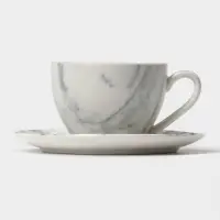 Чайный сервиз Magistro Real Marble, 2 персоны, 4 предмета: 2 чашки 120 мл, 2 блюдца d=12.5 см, фарфор, белый, серый