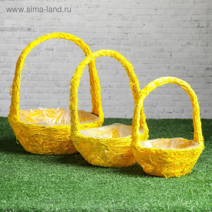 Набор корзин «Солнышко», 3 шт, 25×10/32 см, 20×9/28 см, 17×8/23 см, ротанг, сизаль Набор корзин «Солнышко», 3 шт, 25×10/32 см, 20×9/28 см, 17×8/23 см, ротанг, сизаль