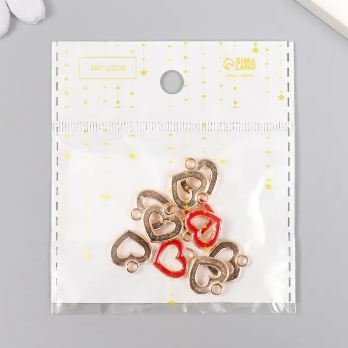 Металлический элемент, декоративная подвеска «Арт Узор. Сердце кант», эмаль, красный, 1.5×1.4 см