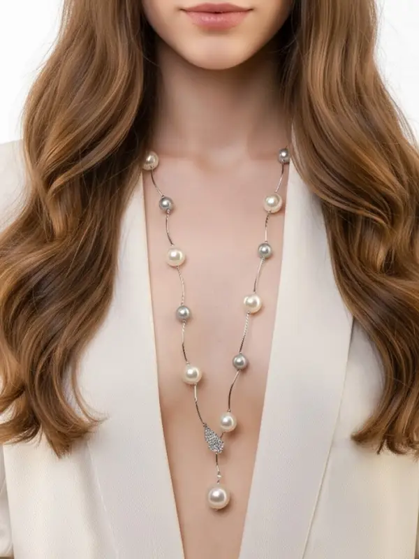 Колье &laquo;Флёр&raquo;, шарики, бело-серое в серебре, длина регулируемая, №12, бусины №16, №20, 40-87 см