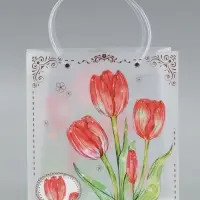 Пакет подарочный прозрачный, "Тюльпаны", 22 х 10 х 24 см